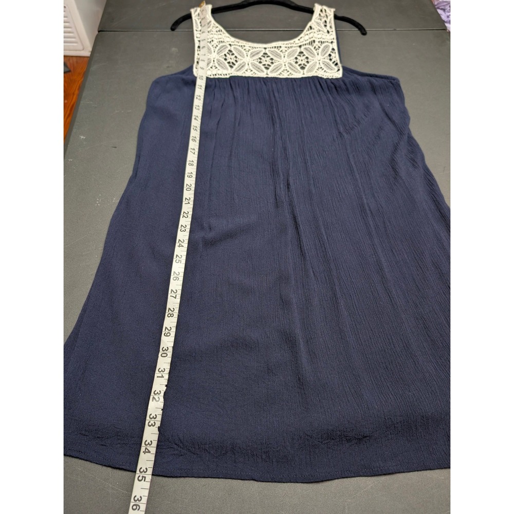 Charlotte Russe Navy Blue Crochet Lace Yoke Mini Dress Sleeveless Boho Shift L - Picture 5 of 9